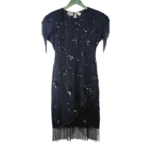 Vtg 80s Stenay Flapper Style Full Beaded Dress Sz 2P - Picture 1 of 10